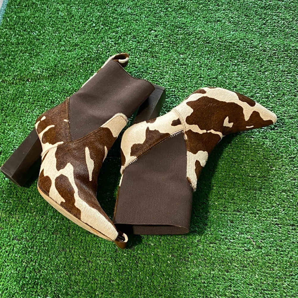 Dante Cow Print Calf Hair Pointed Toe Ankle Boots 🟤⚫️ Western Style Siz 6
